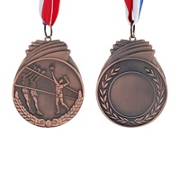 JP0804 Estatuilla de Jugadores de Voleibol de Estilo de Arte Popular, Medallas y Trofeos de Metal Liso con Cinta