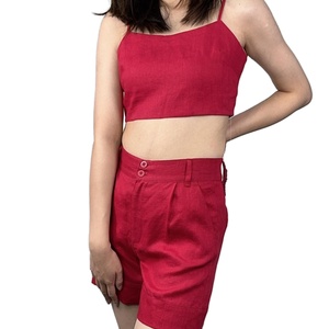 Conjunto de Shorts de Lino de Color Sólido con Cierre y Botones para Mujer, Nueva Moda de Verano, Colores Personalizables - Product Image 5