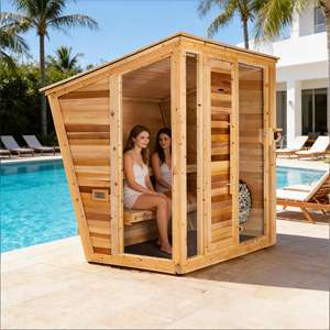 Sauna extérieur de luxe en cèdre pour 4 personnes - Vapeur humide toutes saisons avec ozone, chaleur uniforme et intégration <span class=keywords><strong>spa</strong></span> pour hôtels et complexes hôteliers - Product Image 1