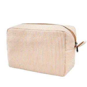 Wholesale Change Purse Streak Folding Design Letter Embroidery Craft Cotton Makeup Bags Luxury Travel Cosmetic Bag Custom Logo