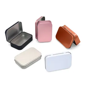 Fabricants en gros bijoux en argent étain vide de qualité alimentaire rectangulaire en métal personnalisé menthe petite boîte en étain avec couvercle à charnière