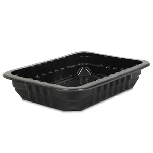 Supermarché noir emballage alimentaire vide en plastique jetable pp cpet plateau de viande fraîche micro-ondable