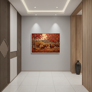 Arte de Pared en Lienzo con Diseño de Bosque Rojo Otoñal, Cuadro Enmarcado Moderno para Sala de Estar, Pintura Decorativa Colgante con Paisaje Otoñal - Product Image 3