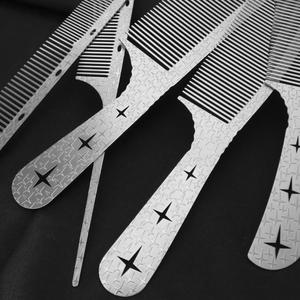 Pettine da barbiere in metallo di fascia alta di nuovo Design pettine da taglio a punta piatta in acciaio inossidabile pettine da taglio per lo Styling dei denti fini - Product Image 3