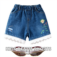 Shorts en jean décontractés pour filles, taille mi-haute, respirants, avec broderie décorative, motif uni, en denim extensible, effet déchiré, pour enfants