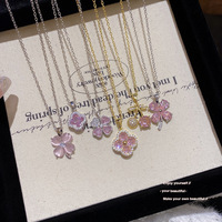 Liontin Zirkon Emas 18K Desain Bunga Rantai Bambu Kalung Wanita Fashion Kalung Baja Tahan Karat