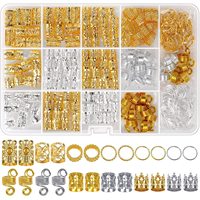 Ensemble d'accessoires pour perruques en métal de 262 pièces, ornements capillaires tressés, anneaux d'extension pour dreadlocks dorés/argentés, style européen et américain
