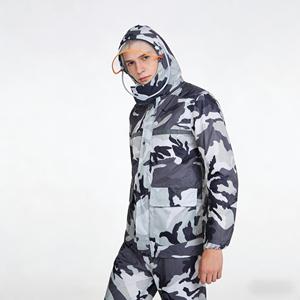 Olive Green Camouflage Reflective Polyester Raincoat <strong>Waterproof</strong> <strong>Set</strong> 2 Pieces Jacket Pant for Outdoor Rainy Usage - Product Image 4