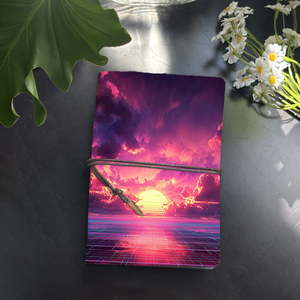 Cuaderno A6 hecho a mano, hojas reemplazables, recuerdo elegante para grandes reuniones de negocios con Sol, nubes, estrellas, rejilla como superficie - Product Image 1