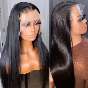 Peluca de cabello humano virgen brasileño Remy para mujeres negras, sin pegamento, liso, suizo, HD, venta al por mayor