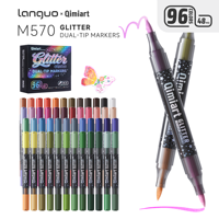 LANGUO – Lot de 96 marqueurs scintillants double pointe bicolores, stylos à paillettes double extrémité pour l'art, la peinture, le bureau et la papeterie scolaire