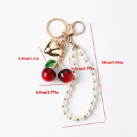 Kpop Fruit Charms Dames Kers Sleutelhanger Parel Kralen Sleutelhanger Hart Decor Luxe Auto Handtassen 3d Hangers Valentijnsdag Cadeau