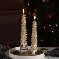 Bougie conique en cire de paraffine LED de Mermei avec télécommande, flamme 3D, motif arbre de Noël, autoportante pour la décoration de la maison et les fêtes