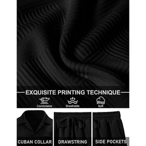 FOXA Mens 2 Piece Summer Outfit <b>Short</b> Sleeve Shirt And <b>Shorts</b> Set Breathable Woven <b>Polyester</b> - Product Image 6