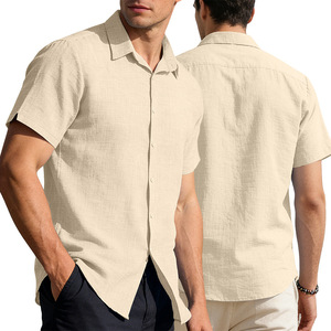 <span class=keywords><strong>Camicia</strong></span> Casual da Uomo in Lino con Colletto e Bottoni, a <span class=keywords><strong>Maniche</strong></span> <span class=keywords><strong>Corte</strong></span>, Tinta Unita, Vestibilità Larga, Stile Business, Collezione Europa e America 2026 - Product Image 2