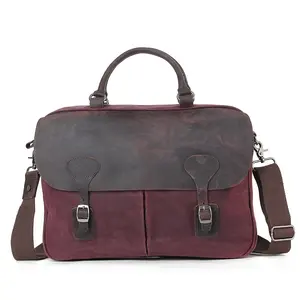 Bolso de hombro unisex material de lona de algodón encerado bolsos de hombre bolso de mensajero grande resistente con cuero genuino