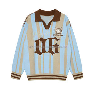 Pull à col polo à rayures verticales personnalisées à manches longues pour homme, tendance, de marque, sportif, décontracté, en tricot à revers - Product Image 5