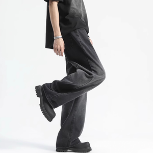 남성용 롱 배기 타이다이 스트레이트 배럴 진 버튼 프론트 포켓 드롭크로치 데님 방풍 팬츠 그라데이션 부츠컷 청바지 - Product Image 2