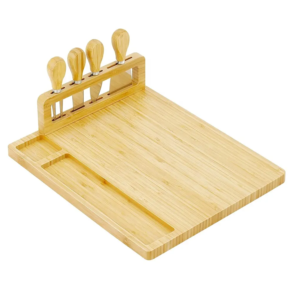 Premium charcuterie platter serving tray bamboo wood cheese cutting board set