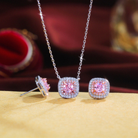 Kalung dan Anting Liontin Berlapis 2 Warna Perak Sterling S925 Perhiasan Zirkon Kubik Warna Pink Set Perhiasan untuk Hari Ibu
