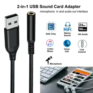 Tip A ses adaptörü mikrofon kulaklık telefon aksesuarları siyah 2 In 1 USB 3.5MM Jack Aux ses ses kartı adaptörü kablosu