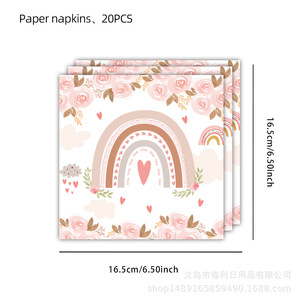Articles de fête bohèmes roses, ensemble de 60 à 80 pièces, décorations d'anniversaire, vaisselle, impression numérique écologique, rond - Product Image 5