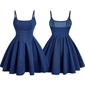 Thời Trang Phụ Nữ Denim Pleated Mini Dress Mùa Hè Sexy Bọc Không Tay Dresses Cổ Điển Thời Trang Đường Phố Vestidos A-Line Giản Dị Dresses - Product Image 6