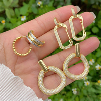 Boucles d'oreilles pendantes en cuivre et zircon plaqué or 18 carats, 1 paire de boucles d'oreilles en forme de cœur rond géométrique, style classique, incrusté de cuivre