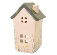 Bougeoirs en céramique Style cottage Maison de fleurs sauvages Porte-lampe de thé Village Poterie Pastel Style céramique