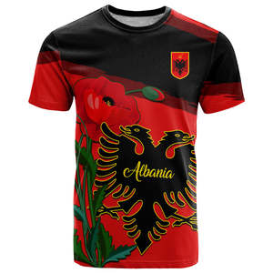 Men's O-neck T-shirt Personalized Albanian Independence Day 3D Printing Flag Design <strong>Black</strong> <strong>Red</strong> Color Slim Fit Wholesale - Product Image 5