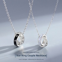 Collier de couple en argent sterling S925, motif bande de Möbius, pendentif boucle d'anneau, chaîne de clavicule tendance pour femme, passe-partout