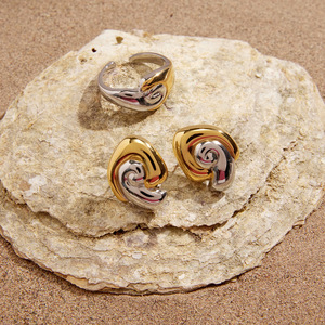 <b>Stud</b> <b>Earrings</b> <b>Set</b> Gold <b>Silver</b> Tone Spiral Design Women's Everyday Wear Fine Jewelry - Product Image 2