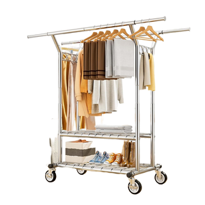 Organizador de Roupas Moderno Personalizável em Metal com Rodas e Duplo Suporte para Sala de Estar e Banheiro - Product Image 1