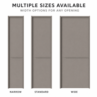 Porte intérieure minimaliste en PVC gris foncé avec panneau rainuré et trois lignes horizontales, finition mate pour appartement