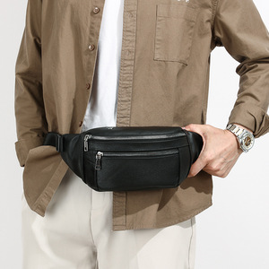 OEM OOM logotipo personalizado <span class=keywords><strong>cuero</strong></span> real <span class=keywords><strong>cuero</strong></span> liso impermeable negocios bandolera cintura pecho cinturón bolsa <span class=keywords><strong>riñonera</strong></span> para hombres bolso de mano - Product Image 4