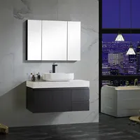 Armoire de lavabo de salle de bains en bois massif, de couleur noire, miroir assorti, 39 pouces
