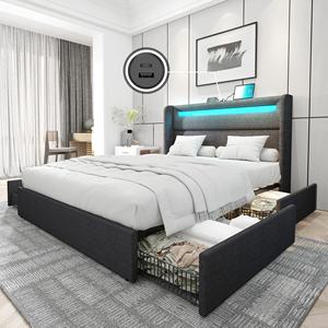 Modern Smart Bedroom Furniture King Size Upholstered Soft <strong>Beds</strong> <strong>Base</strong> <strong>With</strong> Led Light - Product Image 2