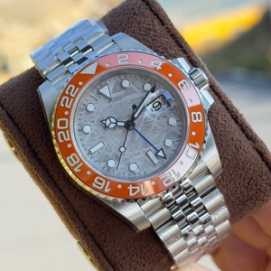 Montre mécanique automatique pour homme en promotion, cadran météorite, <span class=keywords><strong>lunette</strong></span> en céramique orange-brun, bracelet en acier à cinq maillons, double fuseau horaire, lumineuse - Product Image 2