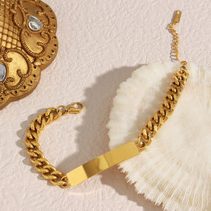 Dreamshow quadrato oro placcato Charm in acciaio inox marca Cuban a maglia bracciale <span class=keywords><strong>donna</strong></span> bracciale Anti appannamento - Product Image 4