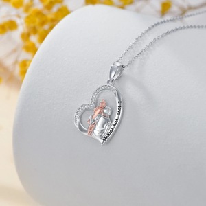 Bijoux fins, collier pendentif cœur fille-père en argent sterling 925 sans ternissement, zircon cubique 5A, plaqué deux tons - Product Image 3