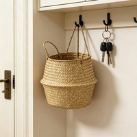 Panier de rangement pliable en rotin tressé avec poignée pour plantes et fleurs