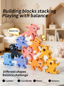 Juguetes Clásicos de Madera, Bloques de Construcción de Dibujos Animados para Practicar el Equilibrio y la Habilidad de Apilamiento, Personajes de Animales con Expresiones Faciales y <span class=keywords><strong>Emociones</strong></span> - Product Image 2