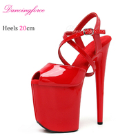 Sandales sexy à talons hauts de 20 cm avec brides croisées à la cheville, chaussures de pole dance à bout ouvert pour femmes, idéales pour les boîtes de nuit et les strip-teases - Grande Vente