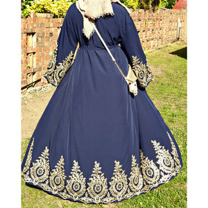 Custom Made Abayas <strong>Black</strong> Navy <strong>Abaya</strong> With Stunning Gold Embroidery Lace Occasion Islamic Clothing Dubai Islamic Open <strong>Abaya</strong> - Product Image 2