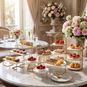 Luxury White & Gold Ceramic Dessert Display <b>Stand</b> - <b>3</b>-<b>Tier</b> Tiered <b>Cake</b> <b>Stand</b> & Pastry Serving Tray for Weddings - Product Image 1