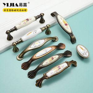 Tiradores de cerámica Yijia con diseño floral para armarios, cajones y puertas, estilo de lujo ligero, aleación de zinc y cerámica - Product Image 2