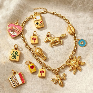 Crea la Tua Collana con Ciondoli Personalizzati |   Ciondoli Portafortuna Impermeabili in Acciaio Inossidabile a Forma di <span class=keywords><strong>Occhio</strong></span> Malvagio, Cuore, Ape, Sole, Cavallo, Mahjong per Gioielli Fai da Te - Product Image 1