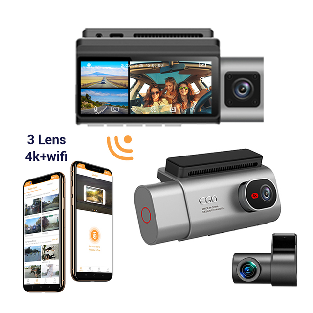 3 Dash Cam 4K WIFI Front and Rear Triple Car Video Recorder Dashcam With Night Vision Vehicle Car Rearview Camera