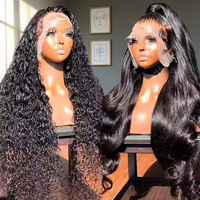 Peluca de Cabello Humano Indio Virgen con Frente de Encaje HD, Cabello Humano 100% sin Pegamento con Cutícula Alineada, Peluca con Frente de Encaje para Mujeres Negras