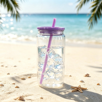 Gobelets en plastique transparents de 500 ml/16,91 oz avec couvercle à paille, style voyage moderne, possibilité de personnaliser le logo et le motif